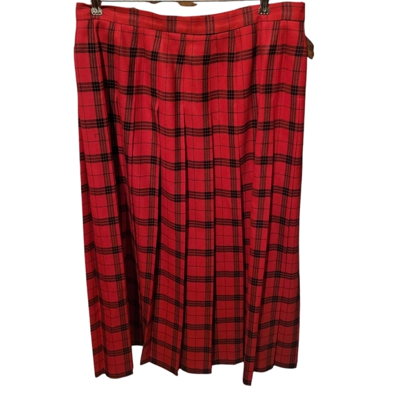 Vintage Pendleton 100% Wool Tartan Red Plaid Pleated Maxi Outlander Skirt SZ 14 - Picture 1 of 6